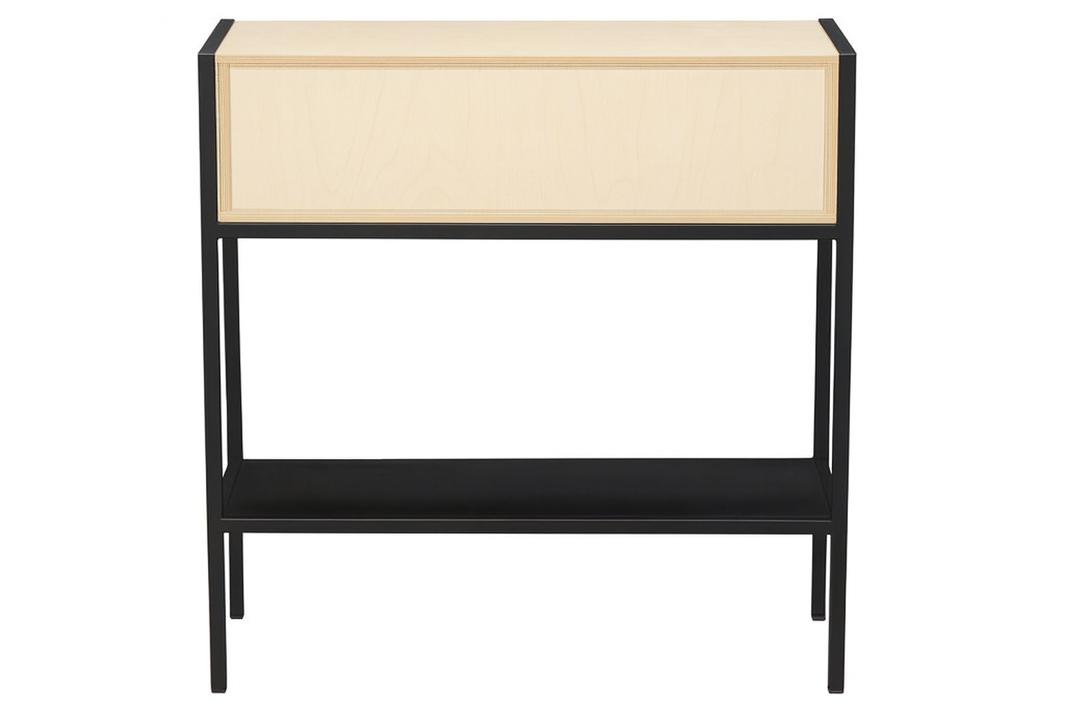 Arrimo metálica y madera en ambiente moderno con lámpara y decoración.