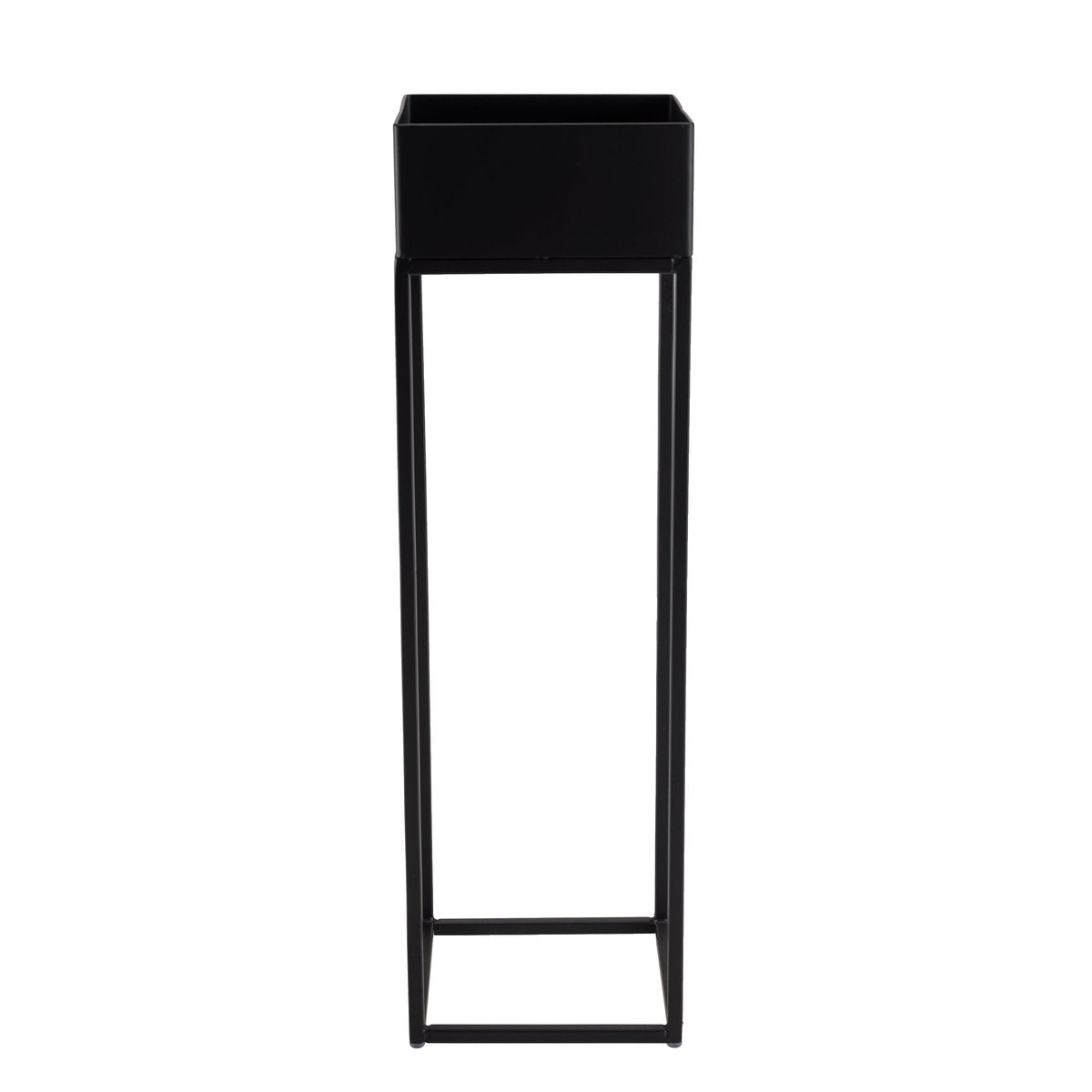 Macetero pedestal VERT 60 de acero negro Kallfu visto de frente.