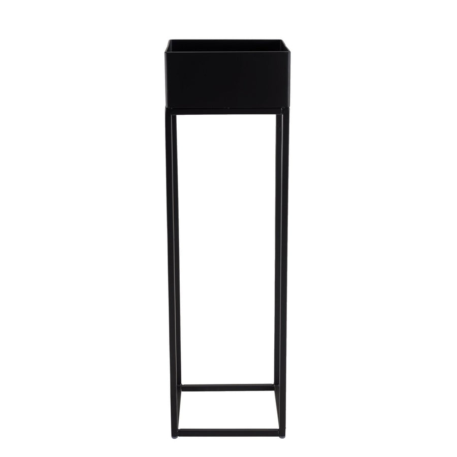 Macetero pedestal VERT 60 de acero negro Kallfu visto de frente.
