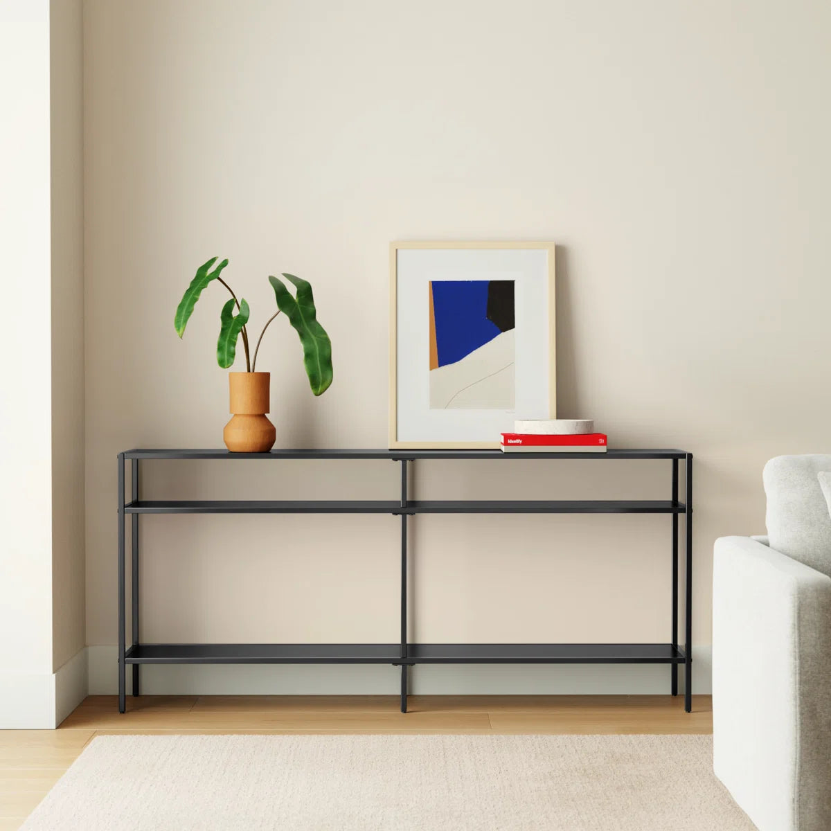 mueble Kallfu arrimo línea METAL en acero electropintado negro mate vista decorada