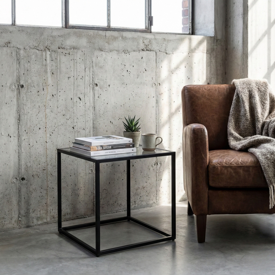Mesa Lateral Cubo Glass