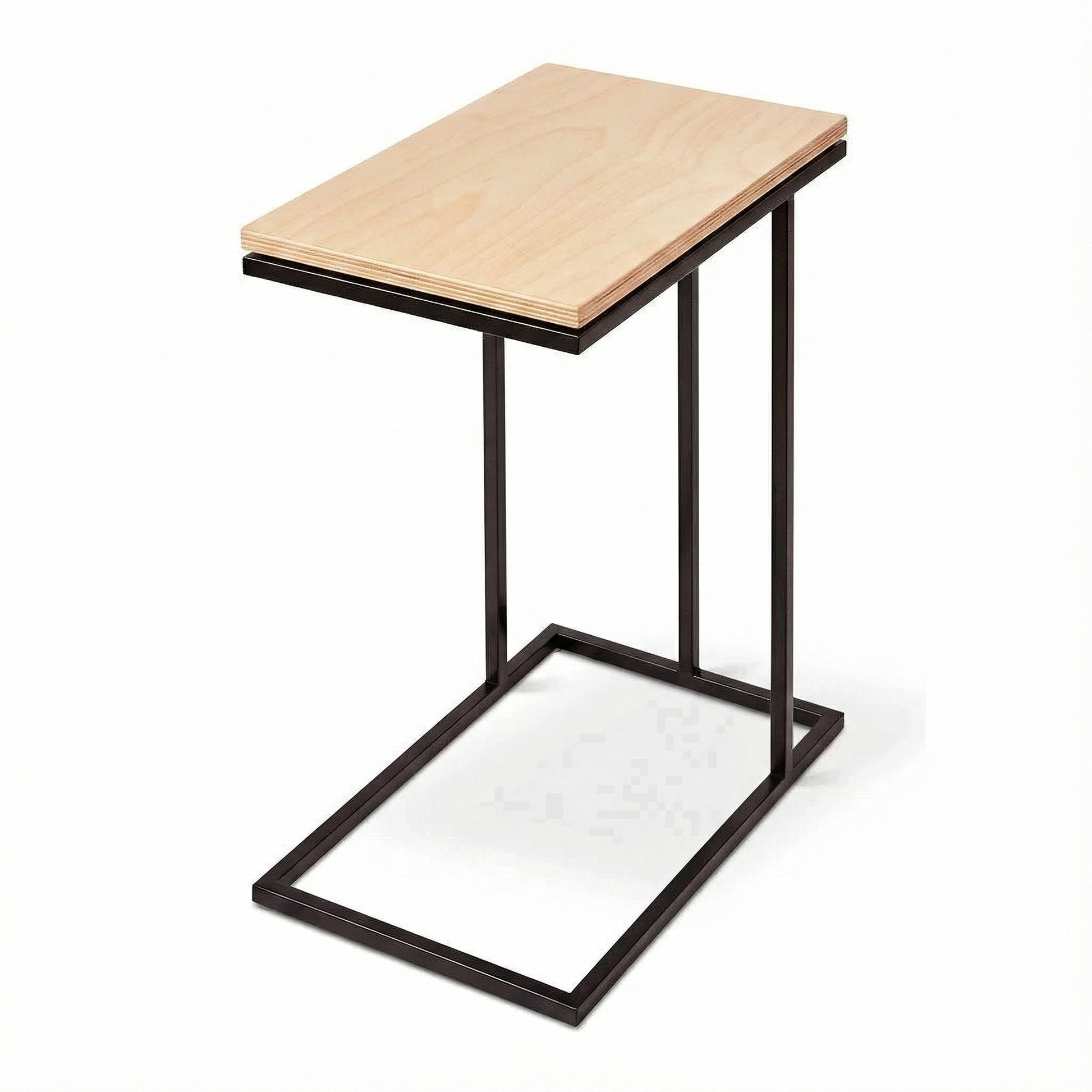 Mesa lateral Kallfu MIMA con cubierta de abedul y estructura en acero electropintado negro mate
