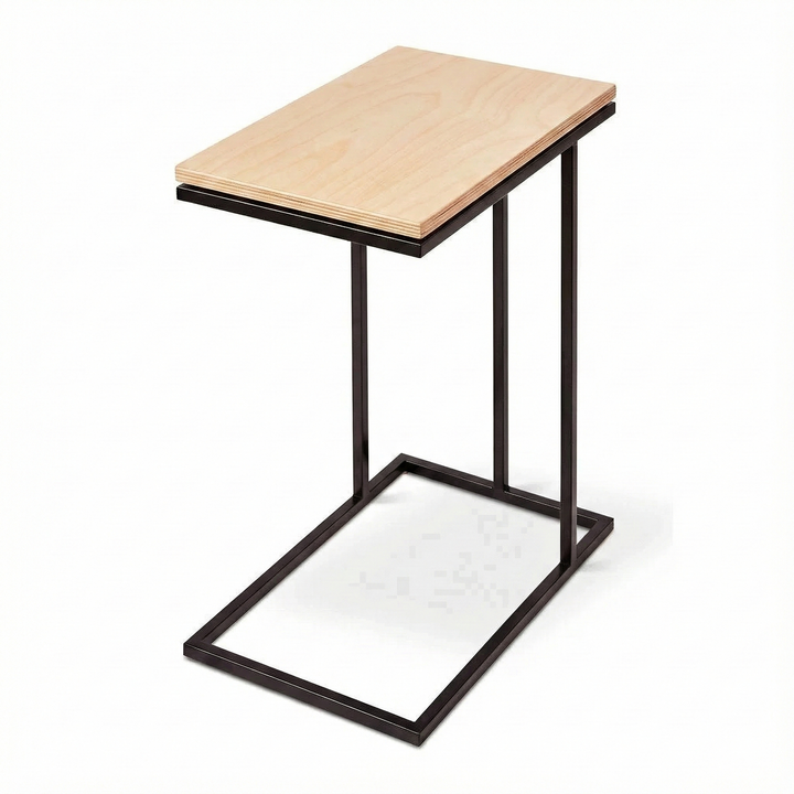 Mesa lateral Kallfu MIMA con cubierta de abedul y estructura en acero electropintado negro mate