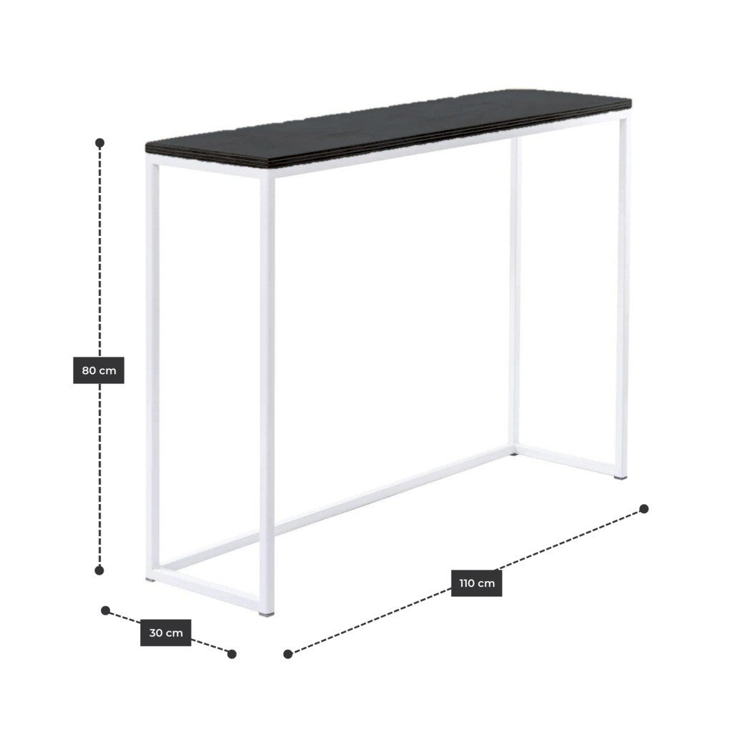 Arrimo 110 cm con estructura de acero blanco y cubierta de madera negra