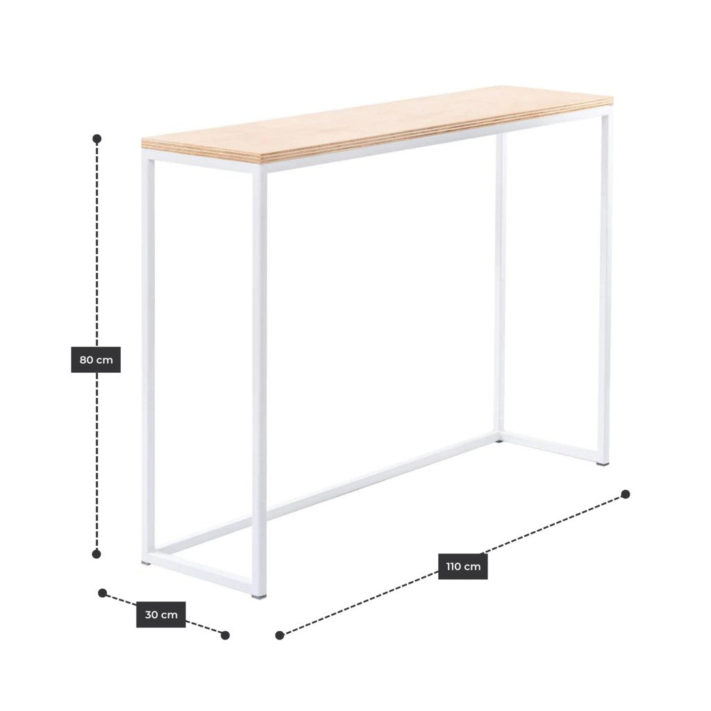 Arrimo 110 cm con estructura de acero blanco y cubierta de plywood de abedul