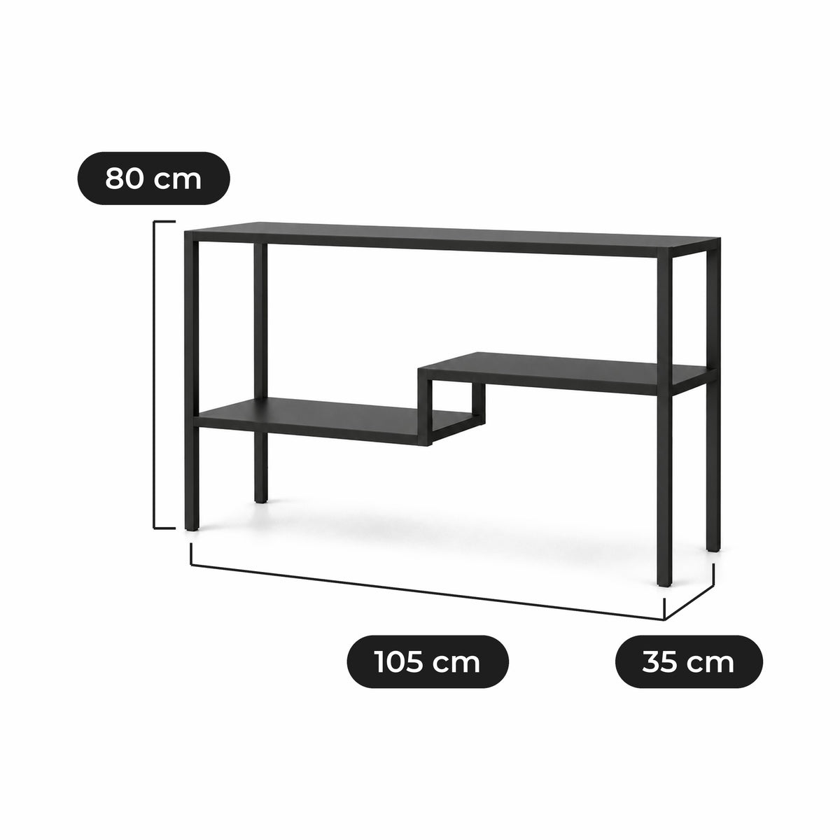 Arrimo Nivel 105 cm de Metal: 105 cm de ancho, 35 cm de fondo y 80 cm de alto