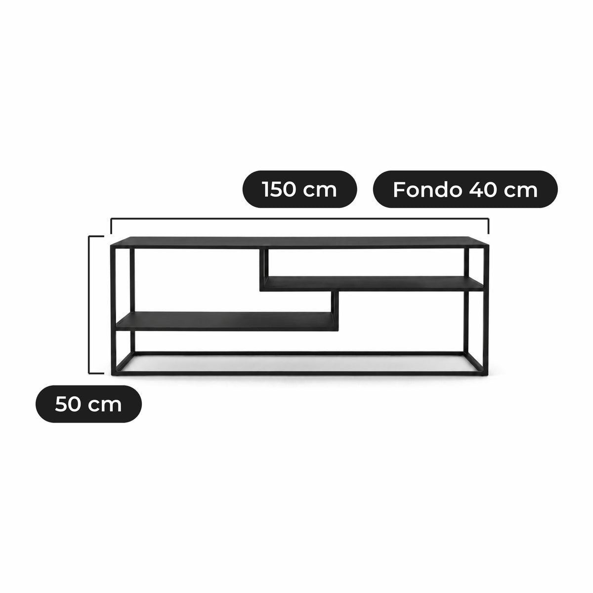 Arrimo Kui Bajo 150 cm de Metal: 150 cm de ancho, 40 cm de fondo y 50 cm de alto