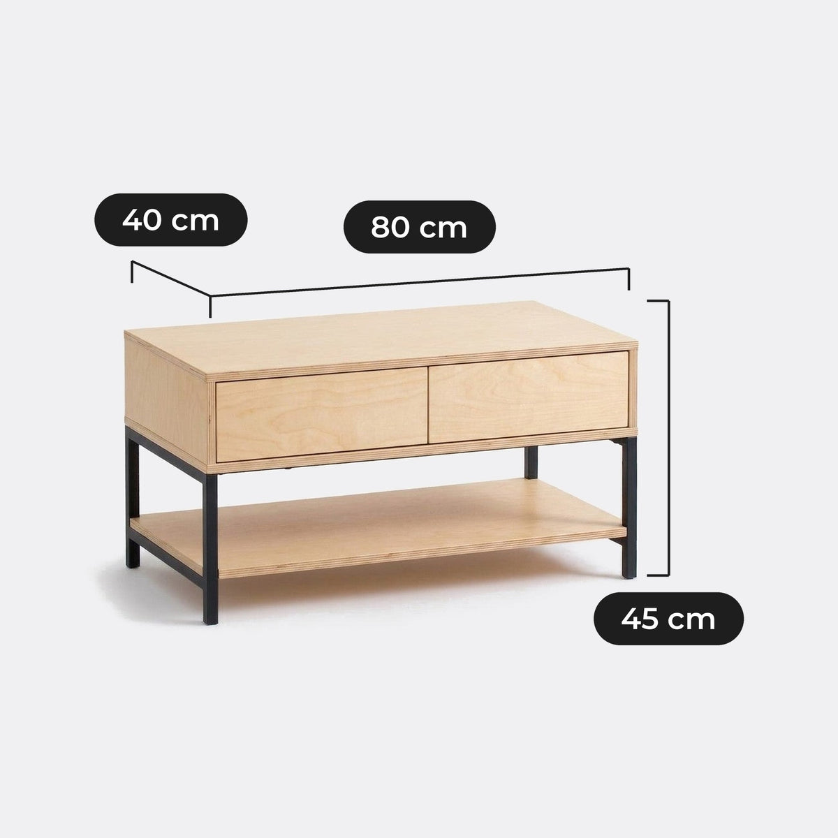 Banca Alvan con Cajones 80 cm: 80 cm de ancho, 40 cm de fondo y 45 cm de alto