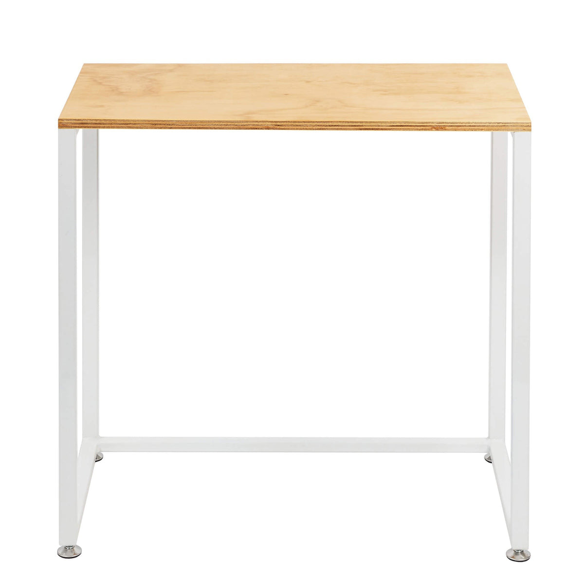Escritorio de estructura de acero blanco y cubierta de plywood de abedul, visto de frente