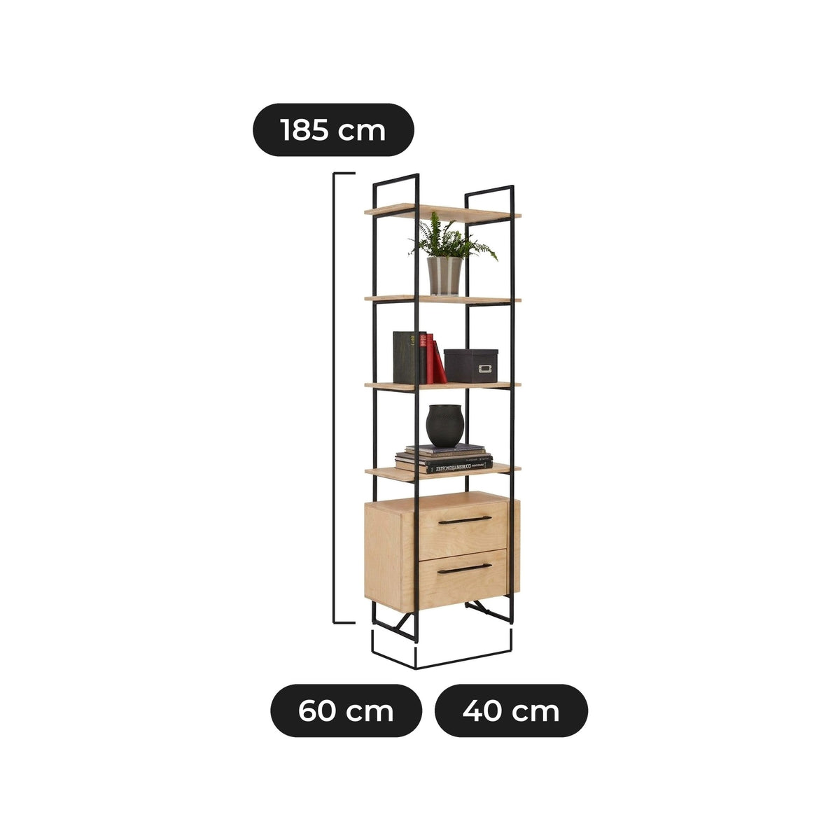 Estantería Landscape con Cajones 60 cm: 60 cm de ancho, 40 cm de fondo y 185 cm de alto