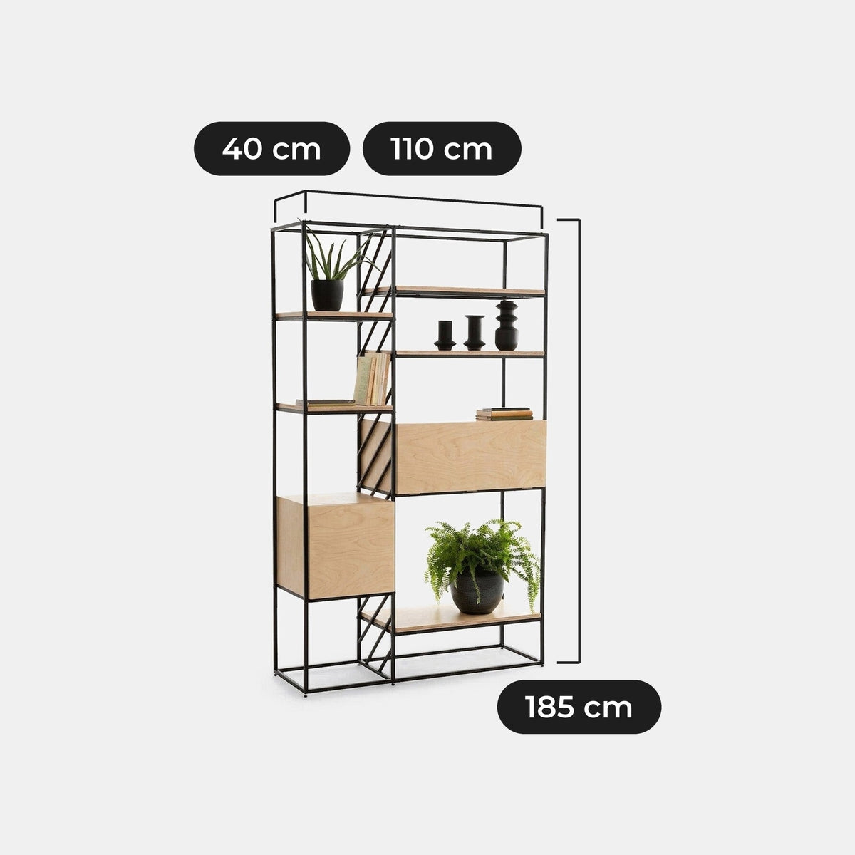 Estantería Slid con Puertas 110 cm: 110 cm de ancho, 40 cm de fondo y 185 cm de alto