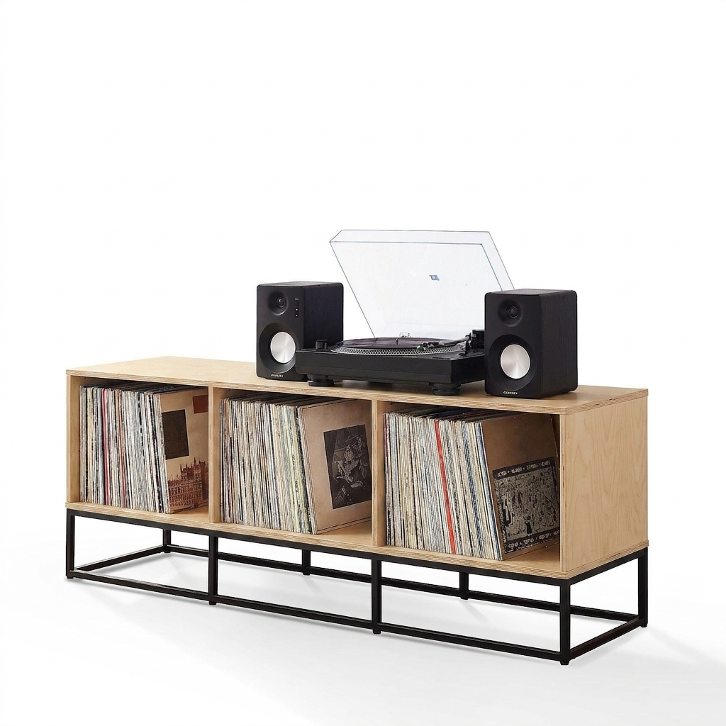 Mueble para vinilos industrial 150 cm 3 módulos abedul MIMA
