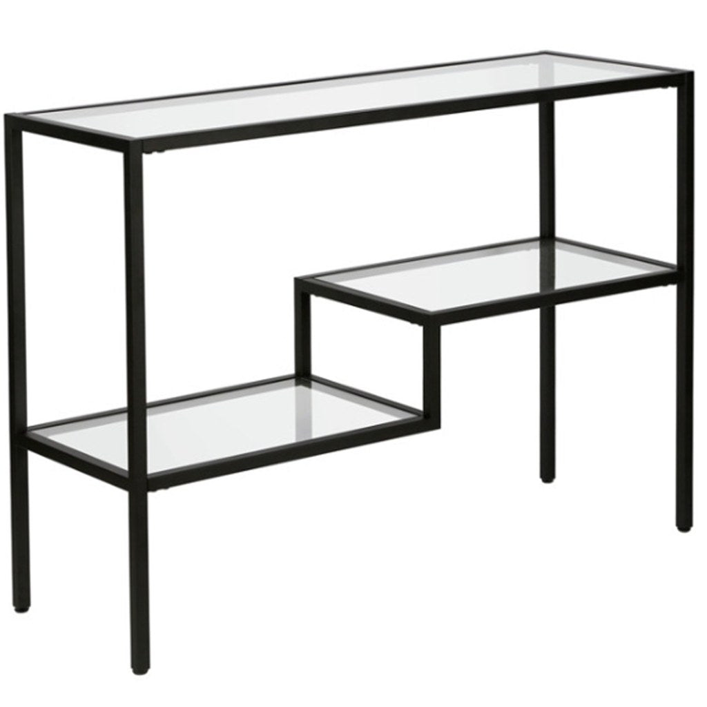 Arrimo Aseri Kallfü metal negro y cristal, 107x35x76 cm — vista 3/4