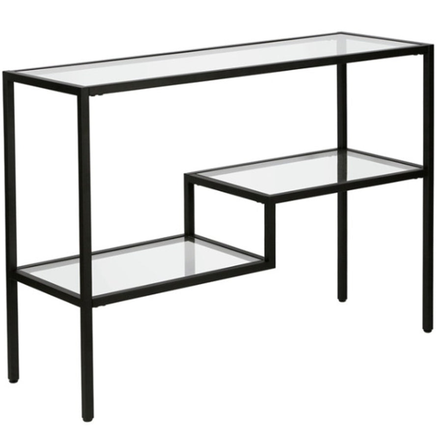 Arrimo Aseri metal negro y vidrio templado, 107x35x76 cm — vista 3/4