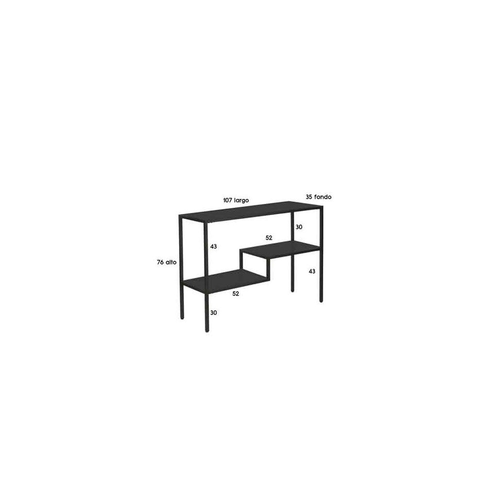 Arrimo Aseri Kallfü metal negro mate, 107x35x76 cm — medidas