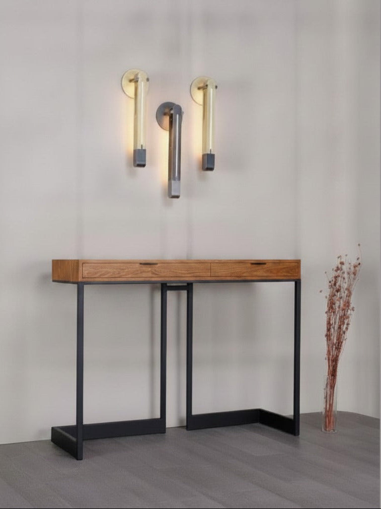 Arrimo Duo 120 Kallfü tono TOFFEE con estructura de metal negro, 120 cm — vista tres cuartos, tono TOFFEE