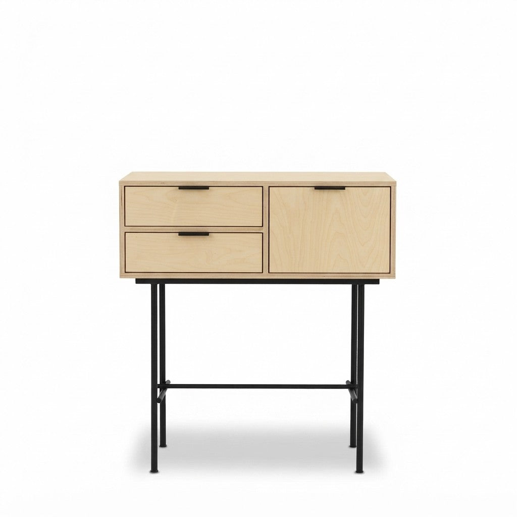 Arrimo Exalt con Cajones 90 cm Kallfü en madera MIMA, con dos cajones, una puerta y patas finas de metal negro