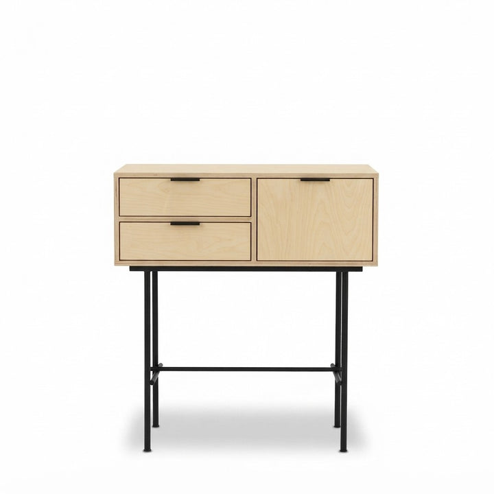 Arrimo Exalt con Cajones 90 cm Kallfü en madera MIMA, con dos cajones, una puerta y patas finas de metal negro