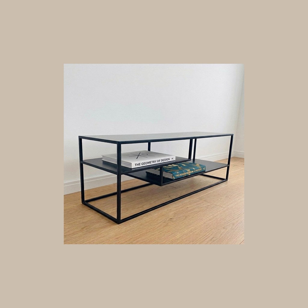 Arrimo Kalda Kallfü metal negro mate, 150x40x50 cm — con libros