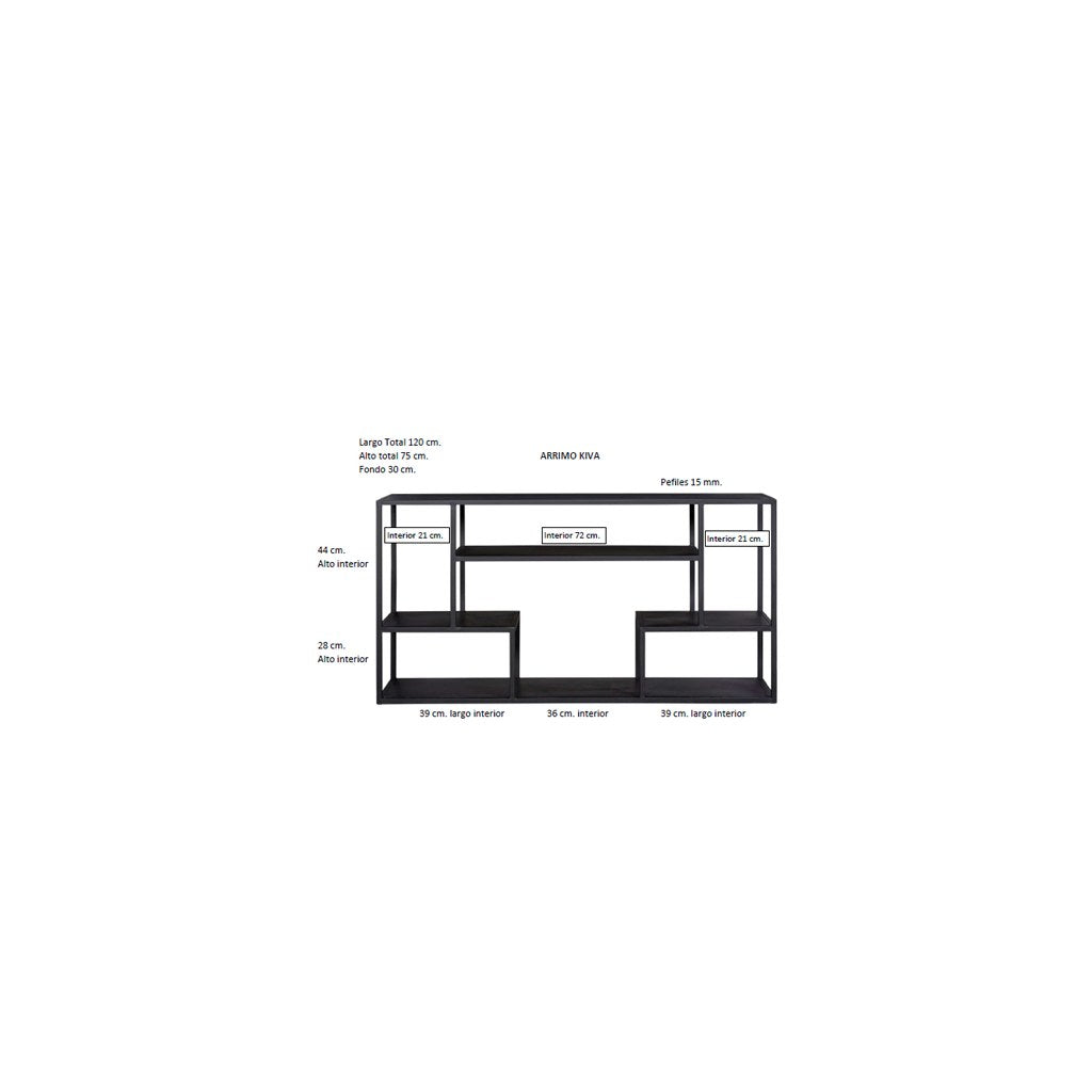 Arrimo Kiva Kallfü metal negro mate, 120x30x75 cm — medidas