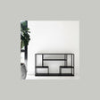 Arrimo Kiva Kallfü metal negro mate, 120x30x75 cm — vista frontal 3/4