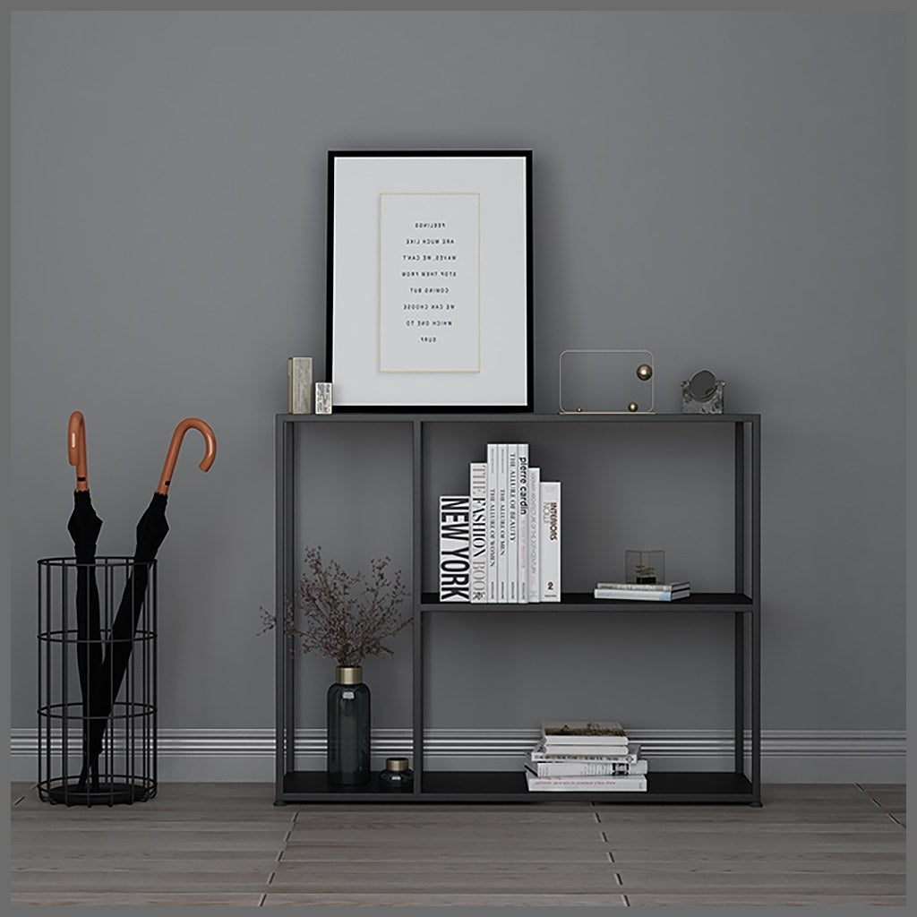 Arrimo Lanark Kallfü metal negro mate, 100x30x80 cm — en el recibidor