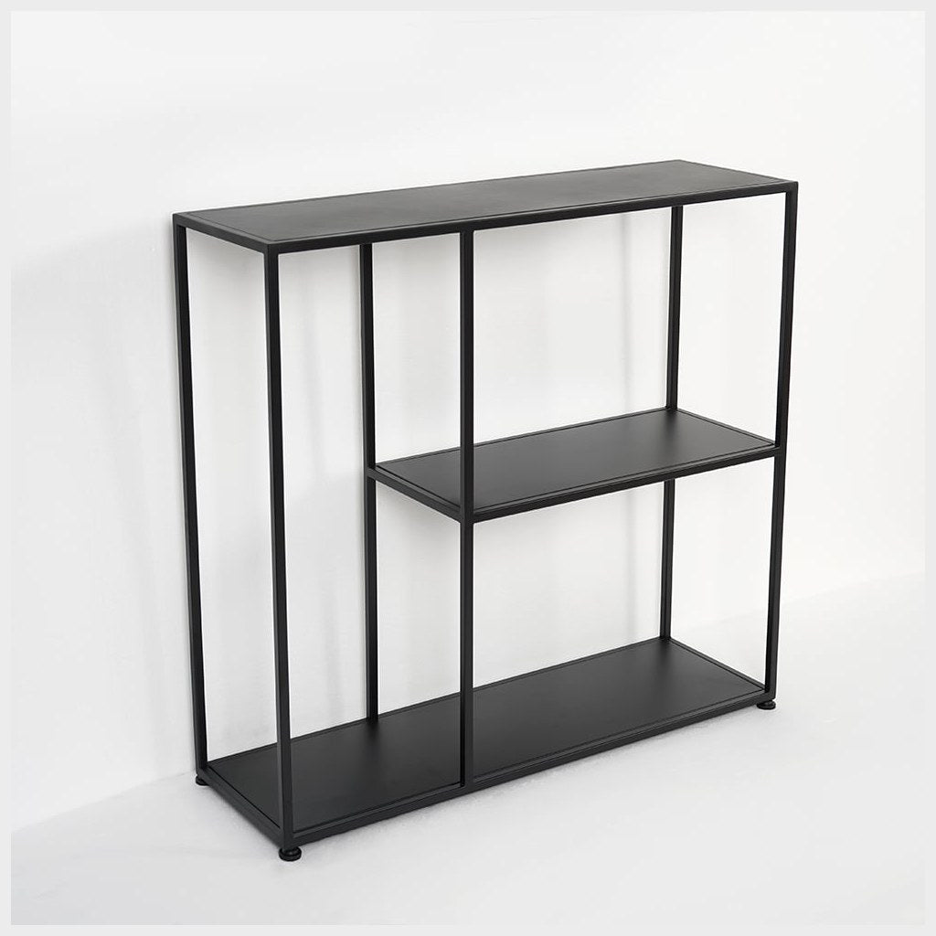 Arrimo Lanark Kallfü metal negro mate, 100x30x80 cm — vista en escorzo