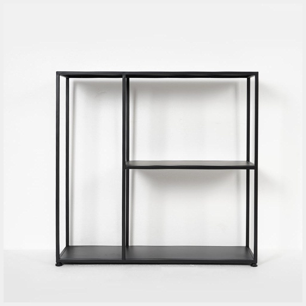 Arrimo Lanark Kallfü metal negro mate, 100x30x80 cm — estructura y repisas