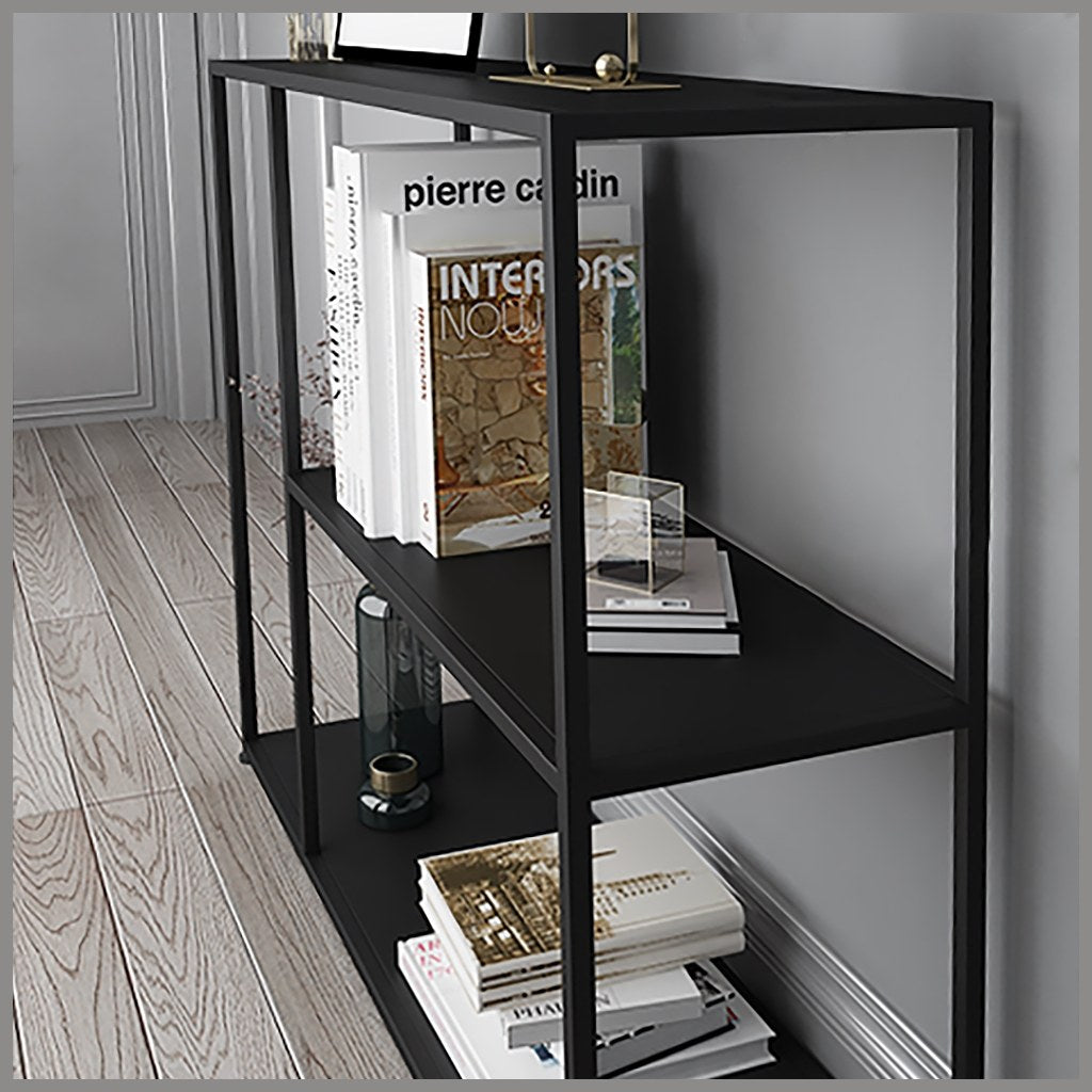 Arrimo Lanark Kallfü metal negro mate, 100x30x80 cm — con libros