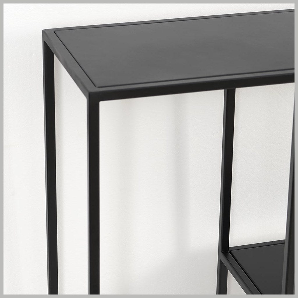 Arrimo Lanark Kallfü metal negro mate, 100x30x80 cm — detalle de la cubierta