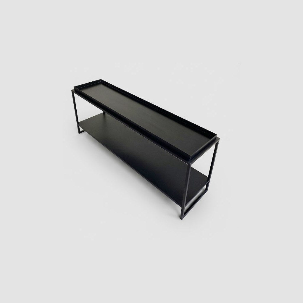 Arrimo Lubmin Bajo Kallfü metal negro mate, 50 cm de alto — vista 3/4