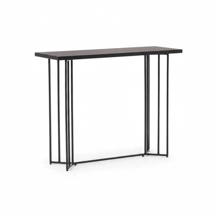 Arrimo Marjorie 100 de metal negro con cubierta plana de madera color BLACK — vista tres cuartos