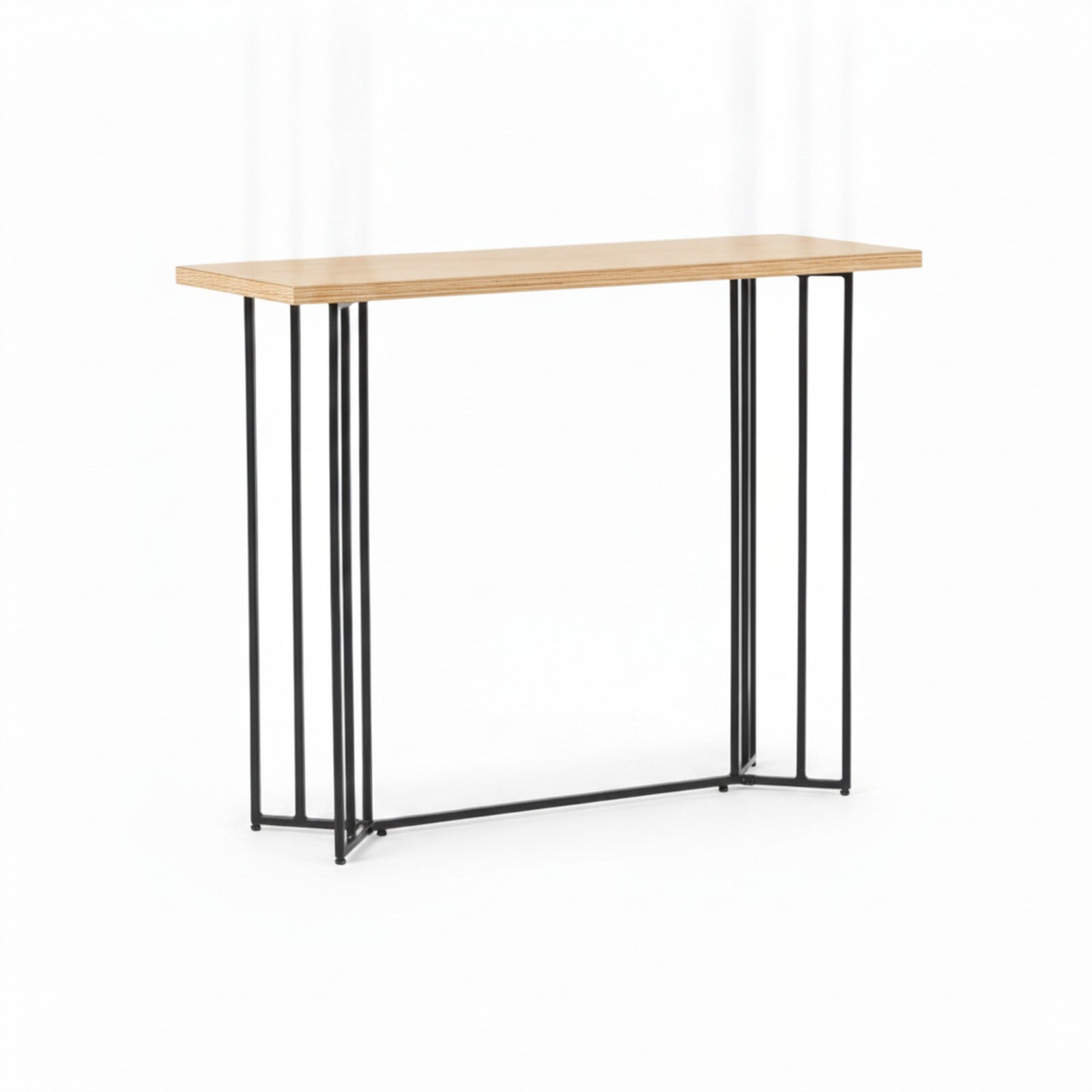 Aparador Marjorie 100 Kallfü de metal negro con cubierta plana de madera color MIMA — vista tres cuartos