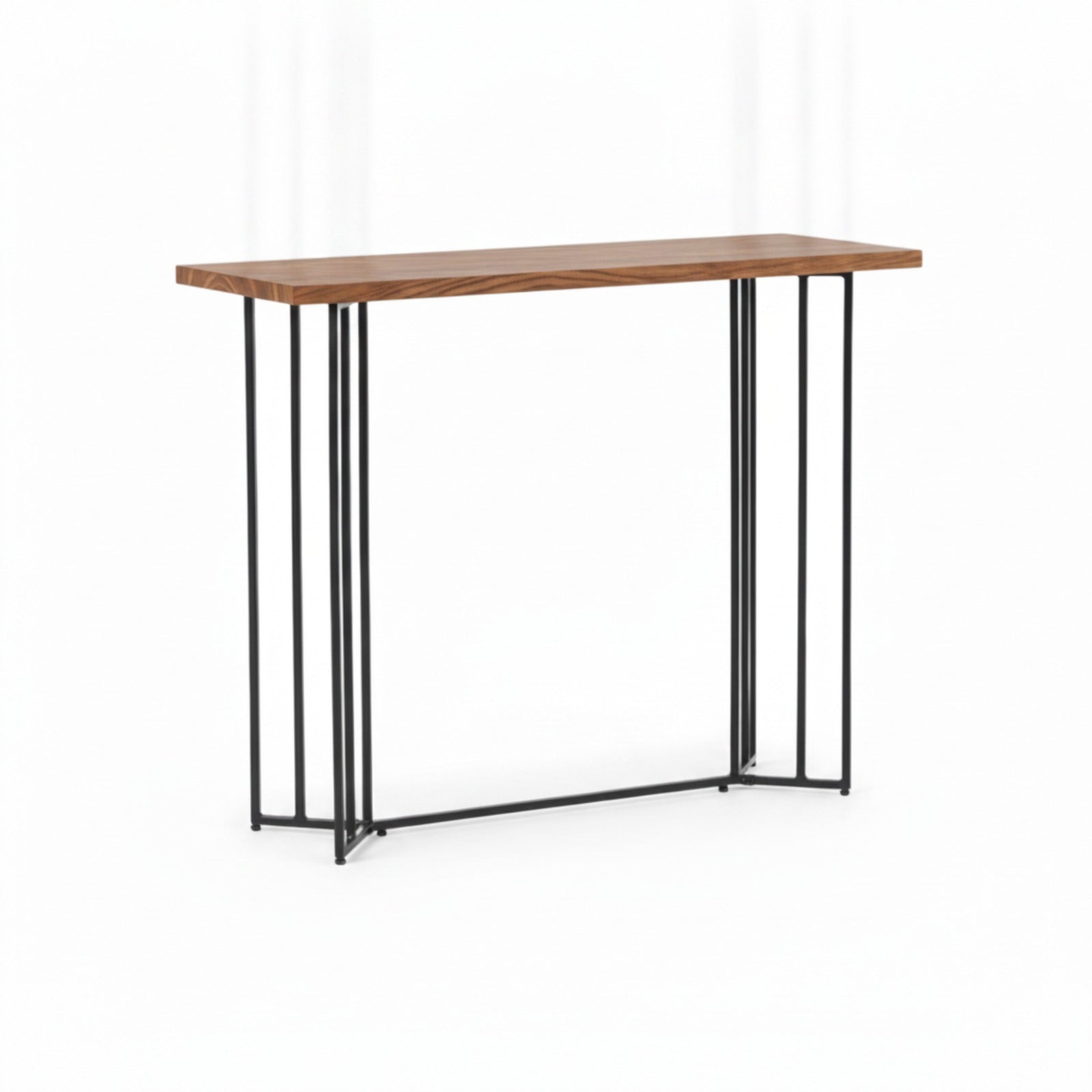 Aparador Marjorie 100 Kallfü de metal negro con cubierta plana de madera color TOFFEE — vista tres cuartos