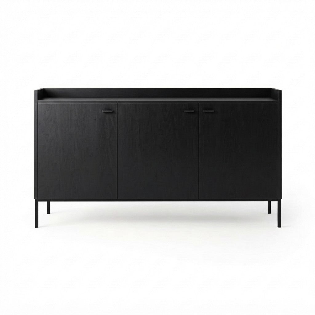 Arrimo Recibidor Lavora 130 cm Kallfü en madera BLACK con tres puertas y base de metal negro