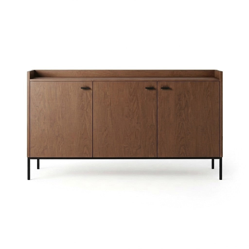 Arrimo Recibidor Lavora 130 cm Kallfü en madera TOFFEE con tres puertas y base de metal negro