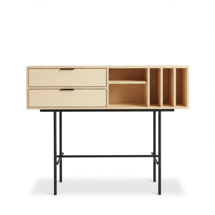Arrimo Slank con Cajones 120 cm Kallfü en madera MIMA con nicho, tres ranuras y base de metal negro