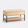 Banca Alvan 80 Kallfü con dos cajones, madera MIMA y metal negro, 80x40x43 cm — vista tres cuartos