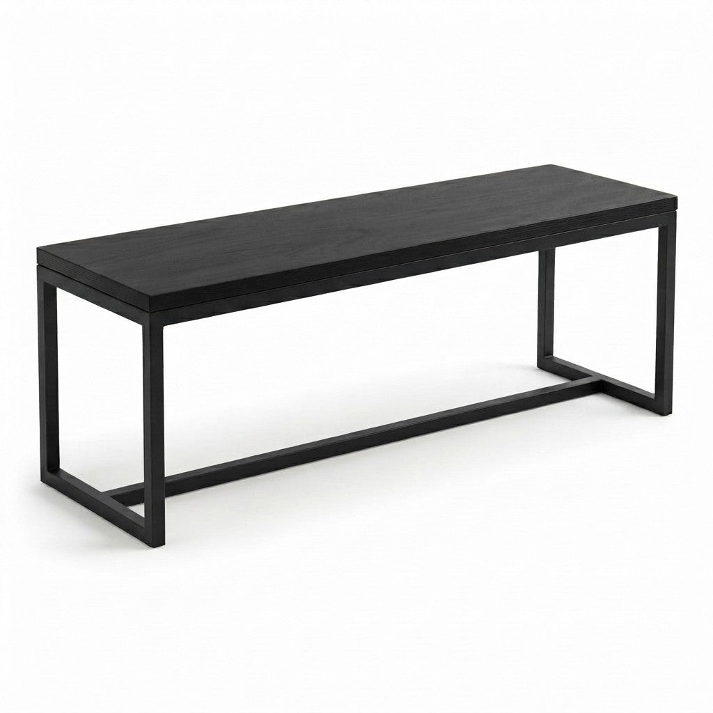 Banca Nevora 120 cm Kallfü con asiento de madera BLACK y estructura de tubo de metal negro