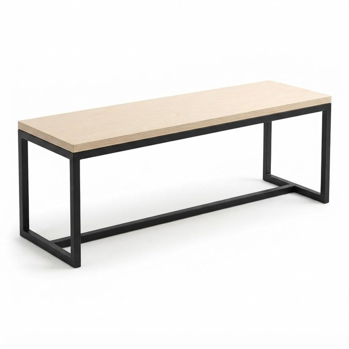 Banca Nevora 120 cm Kallfü con asiento de madera MIMA y estructura de tubo de metal negro