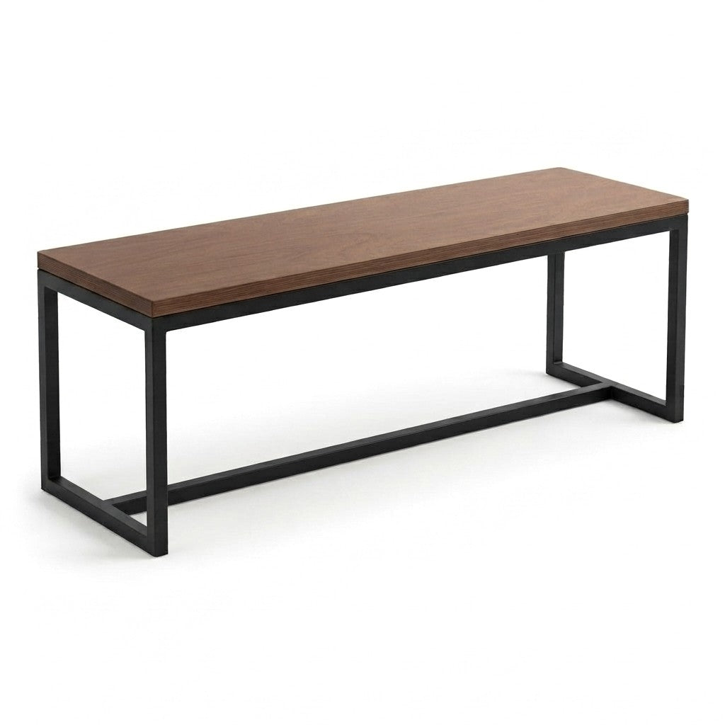 Banca Nevora 120 cm Kallfü con asiento de madera TOFFEE y estructura de tubo de metal negro