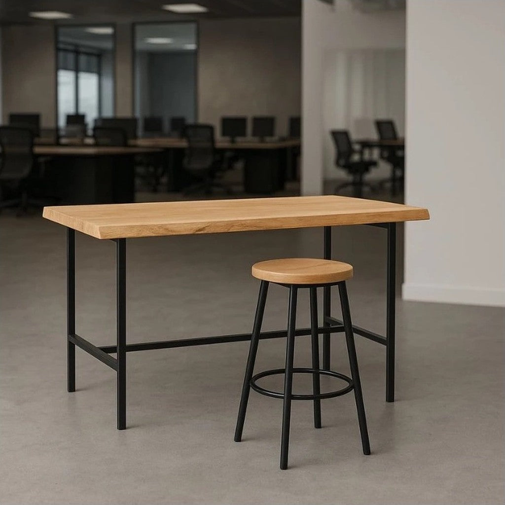 Base para Mesa Bar en H Kallfü con cubierta de madera y un piso alto, en una oficina — ambiente