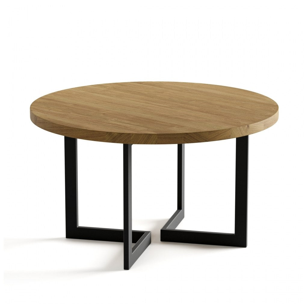 Base L Kallfü metal negro para mesa, 71 cm — en una mesa