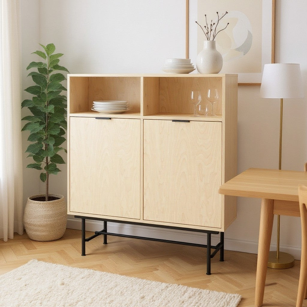 Buffet con Nichos 2 Puertas 100 cm Kallfü en madera MIMA junto a una mesa de comedor — ambiente