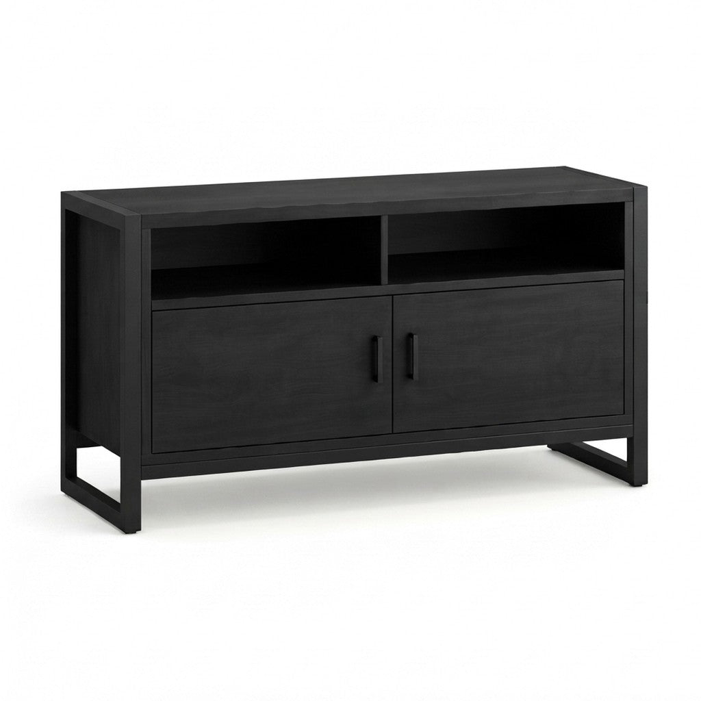 Buffet Hima 2 Puertas 80 cm Kallfü en madera BLACK con nicho abierto arriba y marcos laterales de metal negro