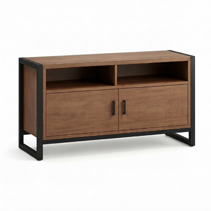 Buffet Hima 2 Puertas 80 cm Kallfü en madera TOFFEE con nicho abierto arriba y marcos laterales de metal negro