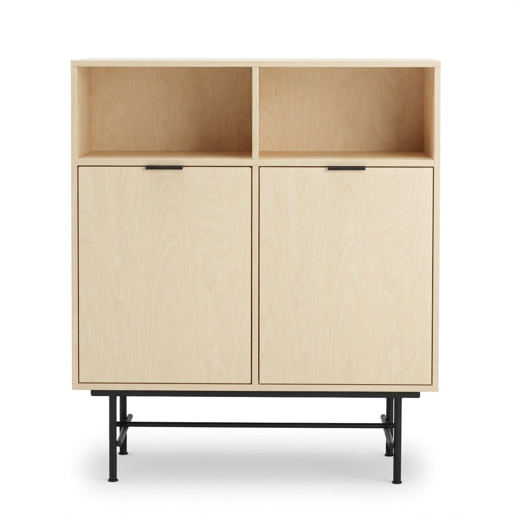 Buffet con Nichos 2 Puertas 100 cm Kallfü en madera MIMA, con dos nichos abiertos arriba y base de metal negro