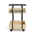 Carrito Auxiliar Bar con Portacopas 50 cm Kallfü con cajas de madera MIMA, estructura de metal negro y ruedas