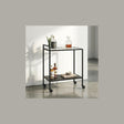 Carro Bar Arset Kallfü metal negro y cristal, 60x30x75 cm — vista 3/4