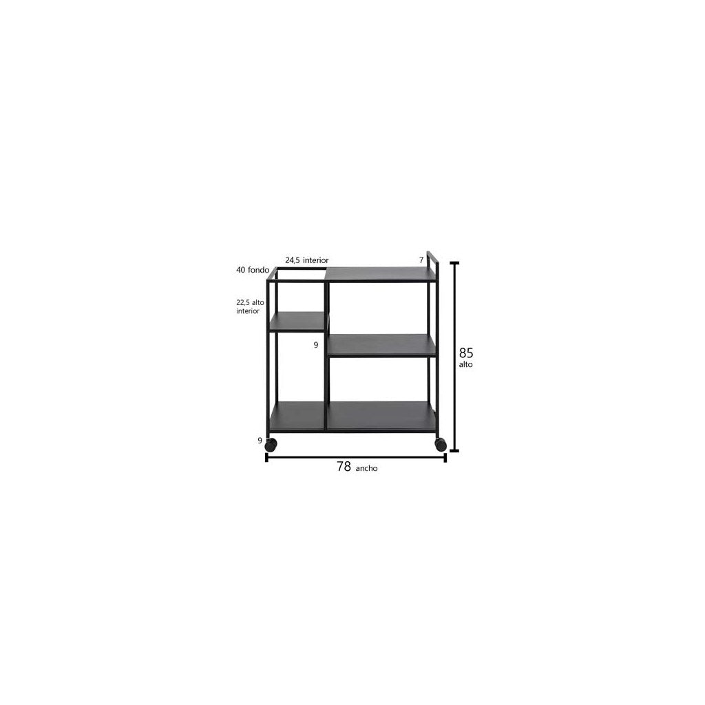 Carro Bar Bud Kallfü metal negro mate, 78x40x85 cm — medidas